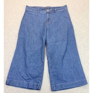 Nanette Lepore Womens Jolie Crop Jeans Blue Denim Super High Rise Wide Leg 12